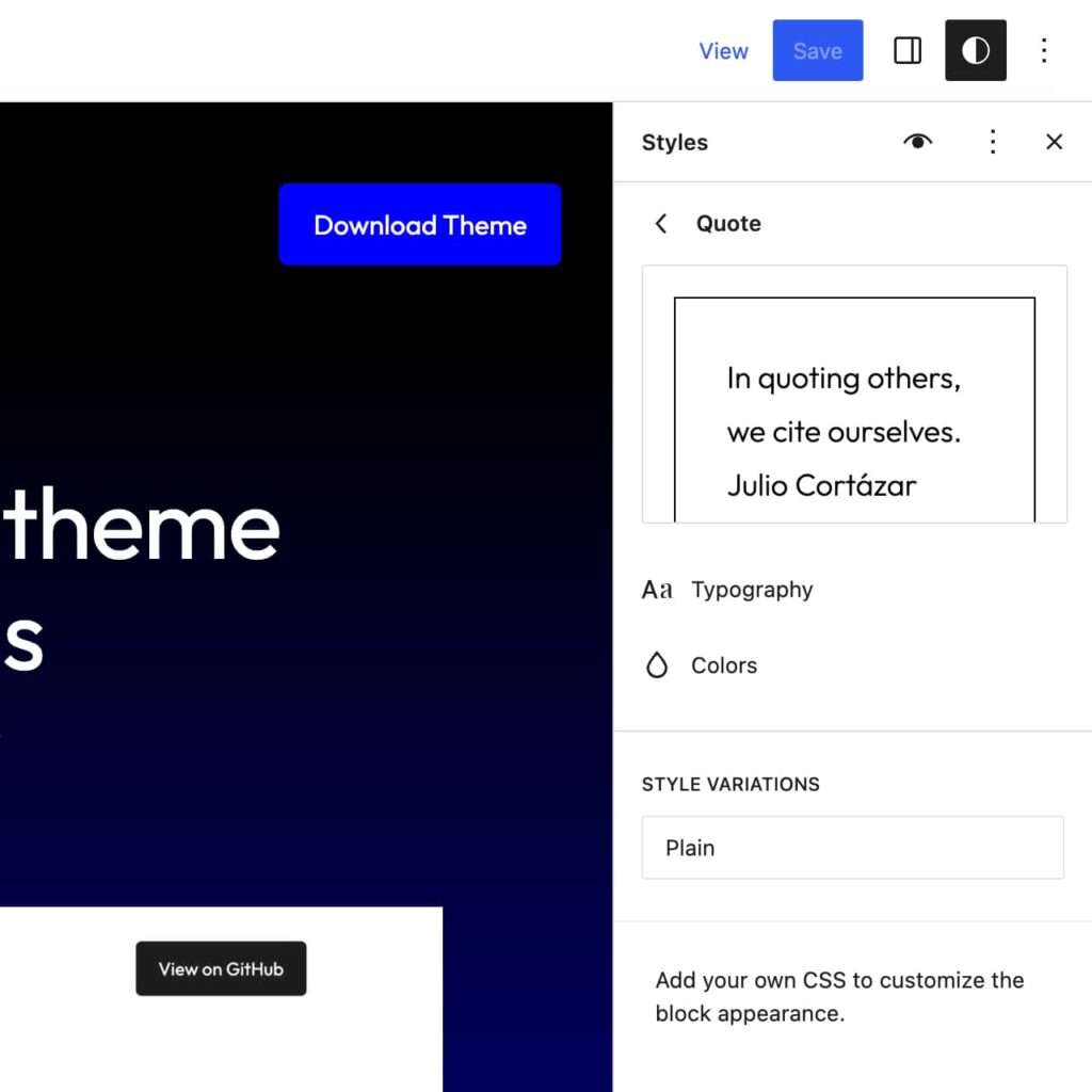 Customize Quote Block Frost WordPress Theme